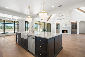 Sabinas-Creek-Island with Great Room and Window Wall beyond