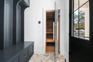 Sabinas-Creek-Mud-Room-Bench-with-Sauna -Beyond